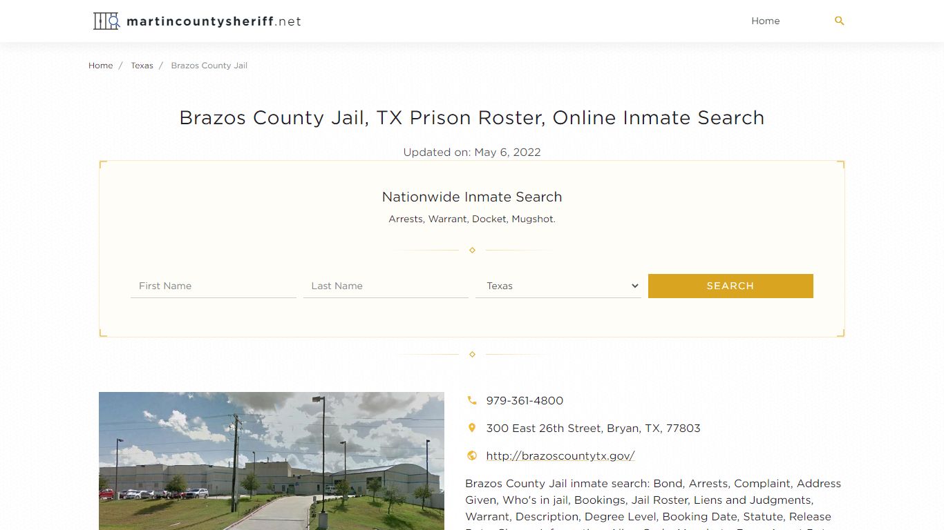 Brazos County Jail, TX Prison Roster, Online Inmate Search ...